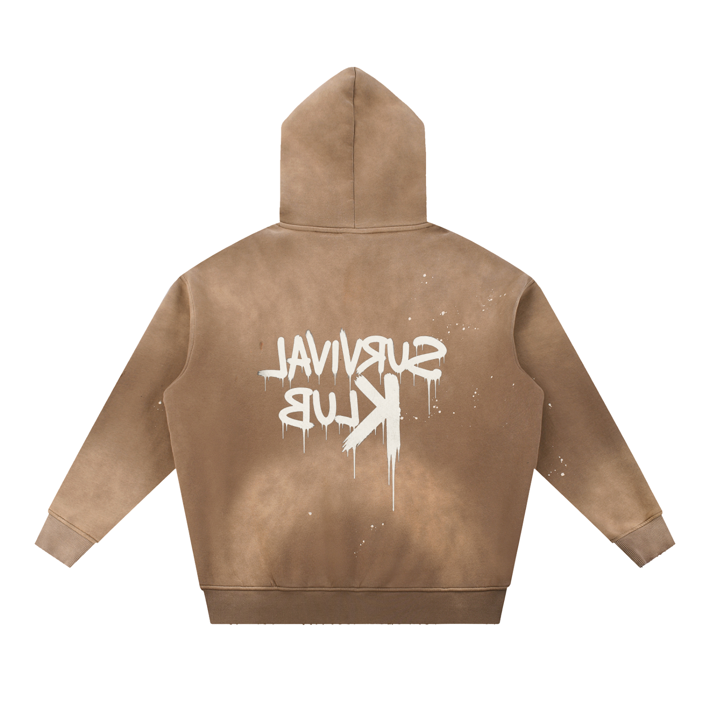 Brown Survival Klub Hoodie (Vintage Washed Frayed Fleece)