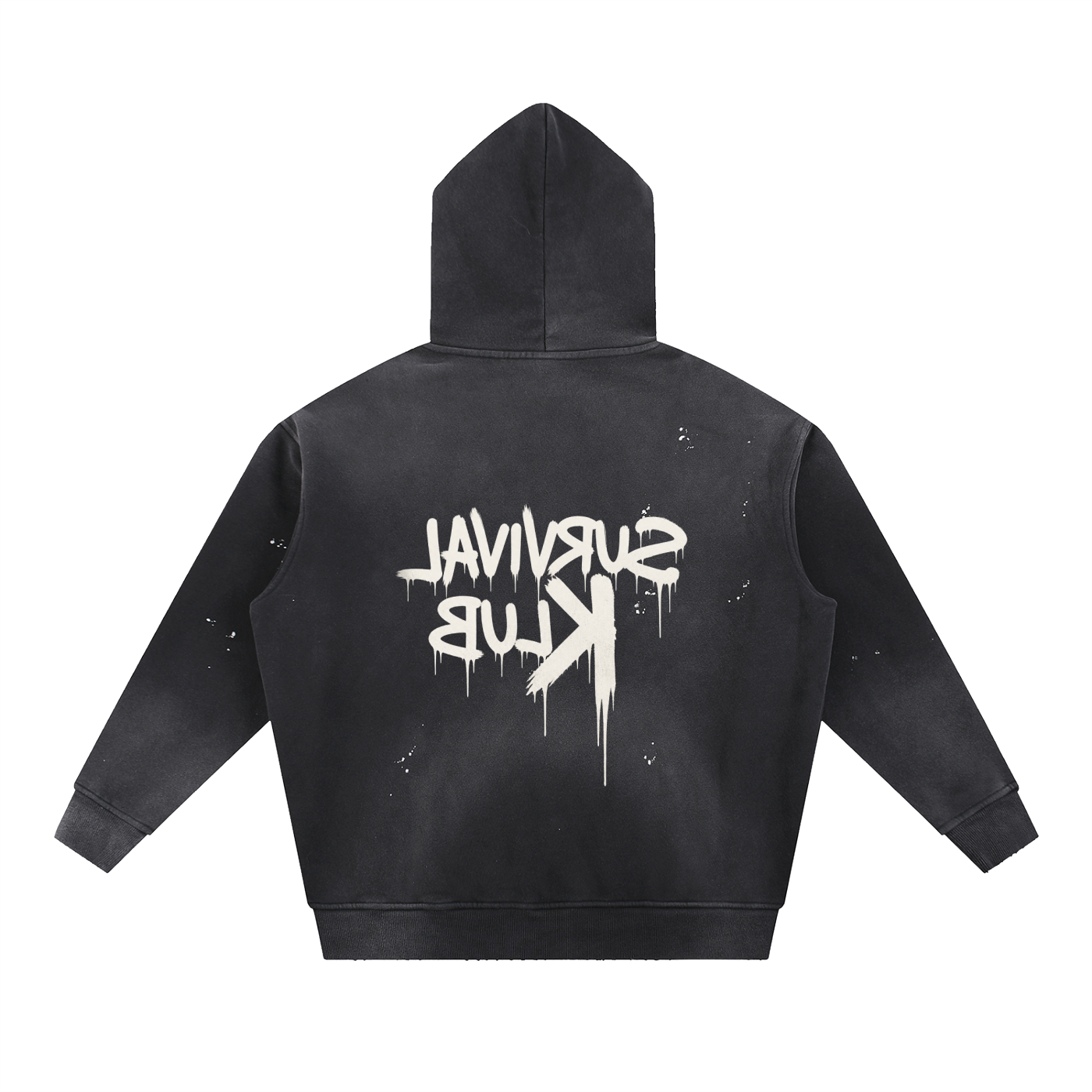 Black Survival Klub Hoodie (Vintage Washed Frayed Fleece)